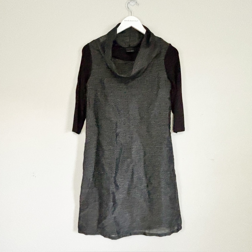 SIMPLY MILA Women’s Black Chalk Stripe Cowl Neck Dress Lagenlook USA Size XS